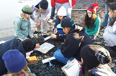 Whittier students participate in a lesson from the 2014 oil spill curriculum.