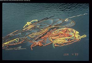 Floating oil spill boom from Exxon Valdez oil spill