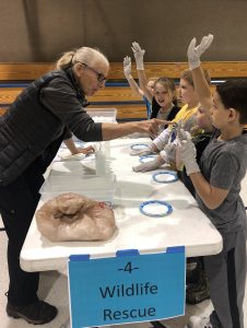 Jane Eisemann, a former teacher from Kodiak and volunteer on the Council’s Information and Education Committee, teaches a lesson on wildlife rescue.