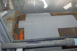 Once the corrosion is cleaned from an affected girth weld, the weld is recoated and then the exposed pipe segment is re-insulated with a protective barrier that prevents the reintroduction of water. The girth weld shown here is ready to be reinsulated. Photo by Tom Kuckertz.