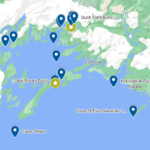 This image is a screenshot of the google map that shows the locations of various weather stations around Prince William Sound and Gulf of Alaska. 